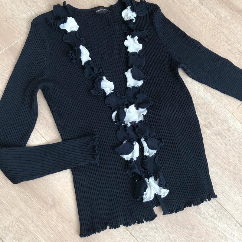 Vintage Kim Kara (Delmod) Ruches retro Vestje Maat XS, Kleding | Dames, Truien en Vesten, Blauw, Ophalen of Verzenden, Zo goed als nieuw