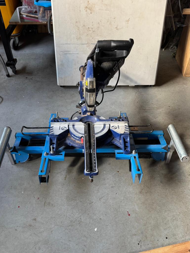 Einhell afkort zaagmachine compl met inklapbare ondertafel, Ophalen, Zo goed als nieuw, Afkortzaag, 30 tot 70 mm
