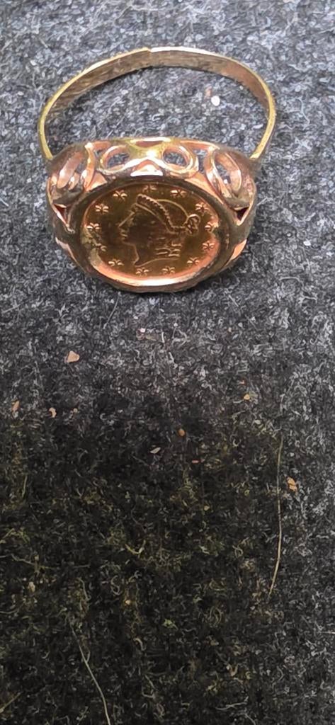 Gouden 1 dollar munt ring, 18 tot 19, Gebruikt, Ophalen of Verzenden, Dame of Heer