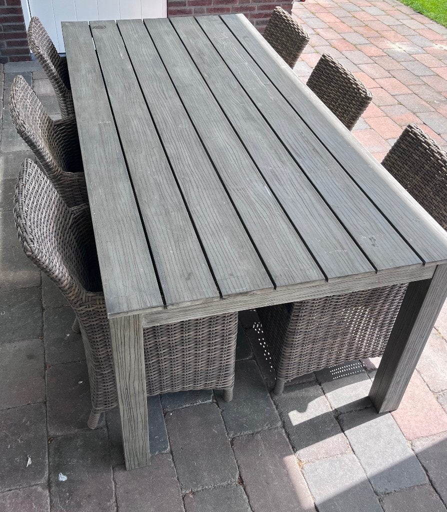 Grote tuinset met 6 stoelen, Ophalen, Gebruikt, 8 zitplaatsen, Tuinset