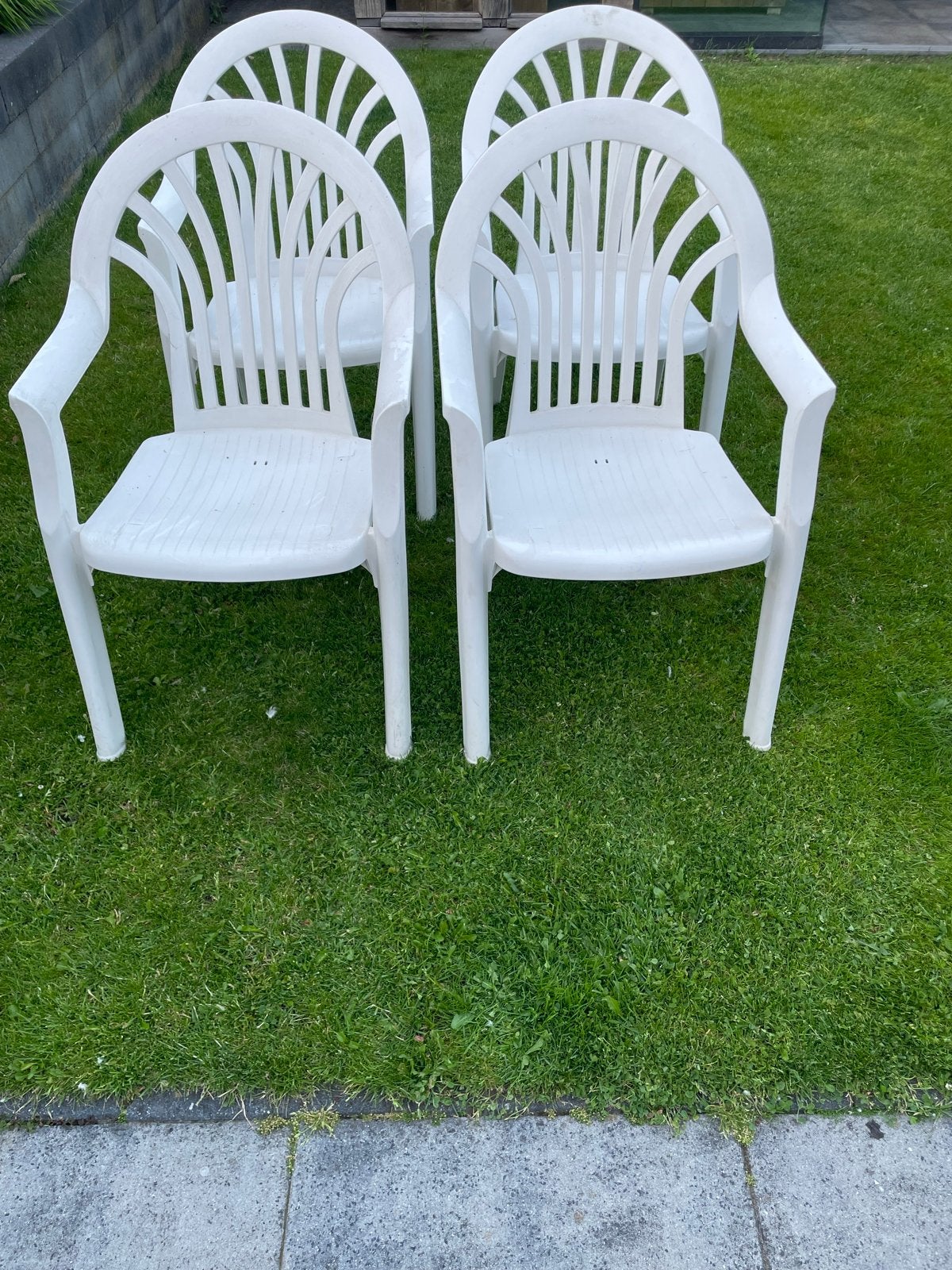 4 Hartman Windsor Club tuinstoelen - Wit kunststof, Ophalen, Gebruikt, Kunststof, Stapelbaar