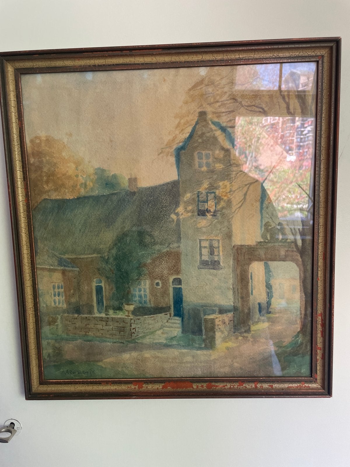 Oude aquarel van A.A. Zuiderwijk - Stadsgezicht, Ophalen of Verzenden, Gesigneerd, Klassiek, Aquarel