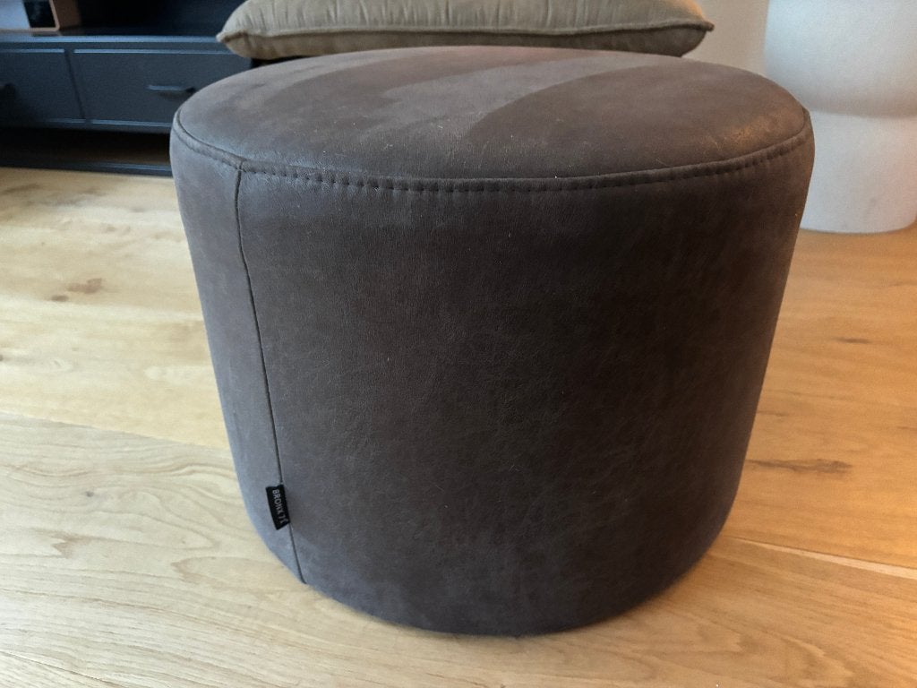 Eco-leren poef Kyla antraciet, Ophalen, Minder dan 50 cm, Rond, Zo goed als nieuw
