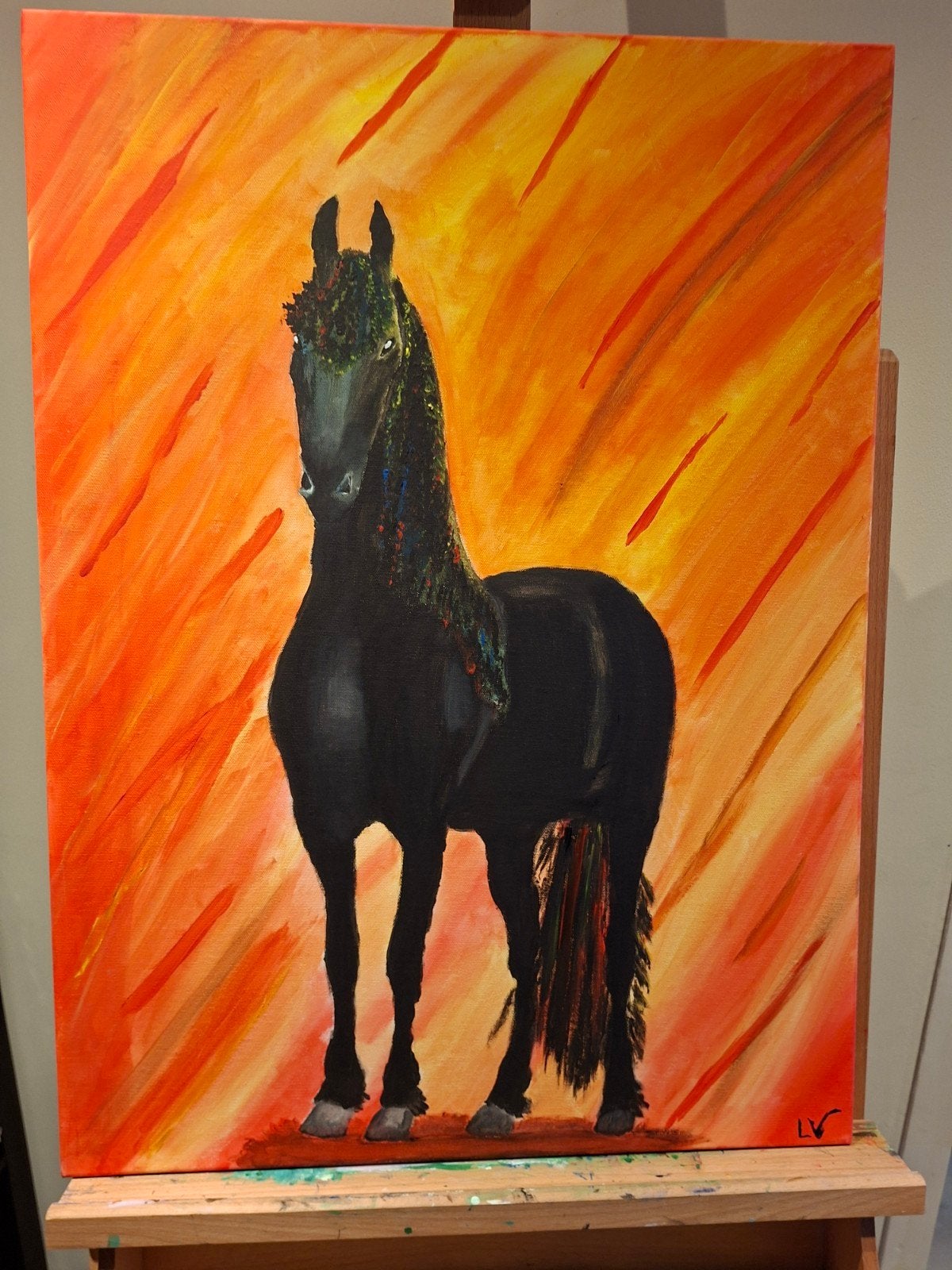 Schilderij Fries paard 55x75 cm, afgewerkt met vernis, Antiek en Kunst, Kunst | Schilderijen | Klassiek, Acrylverf, Doek, Realistisch