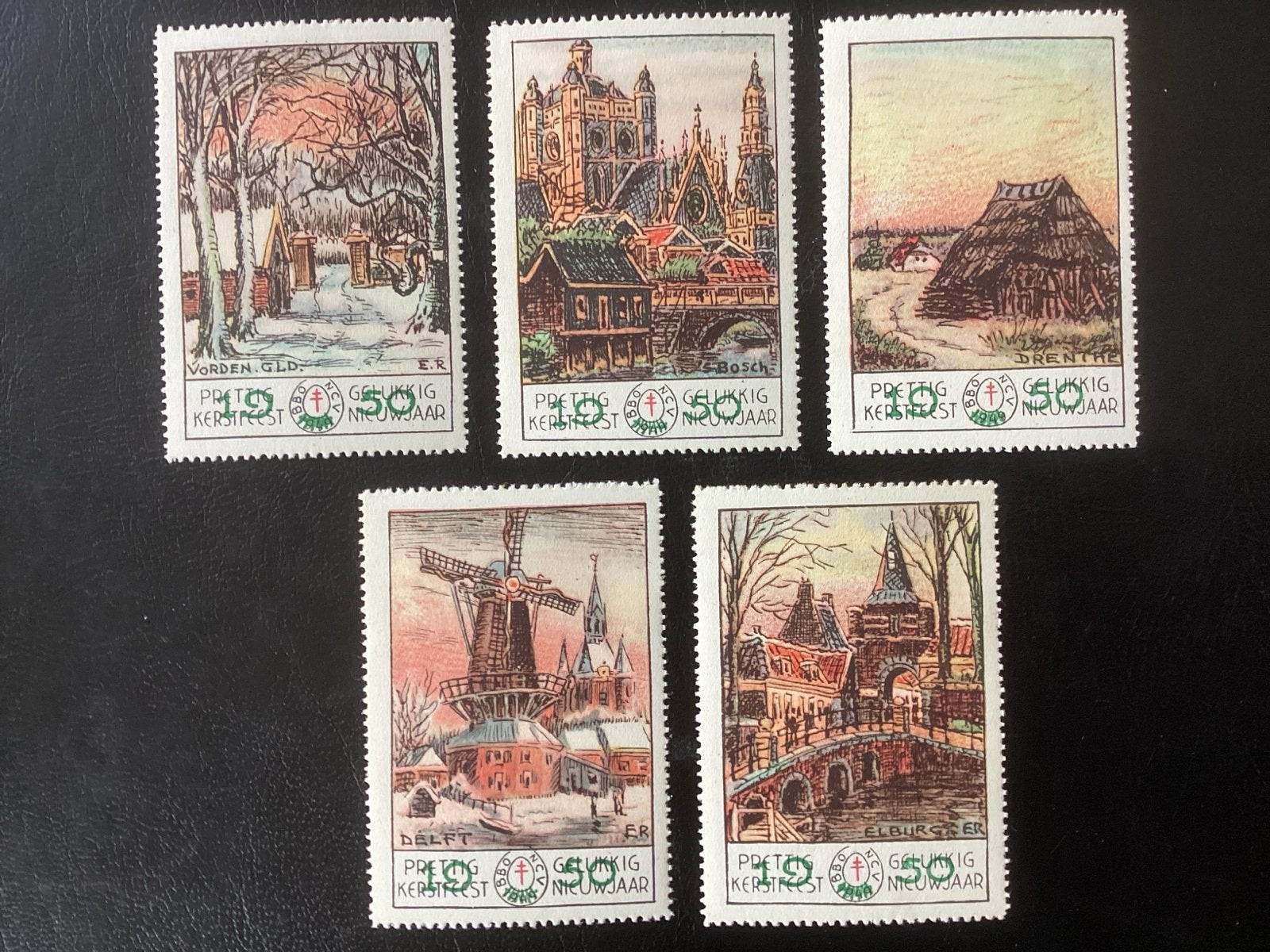 Nederlandse Kerst- en Nieuwjaarszegels 1950 (5 stuks), Ophalen of Verzenden, Na 1940, Gestempeld
