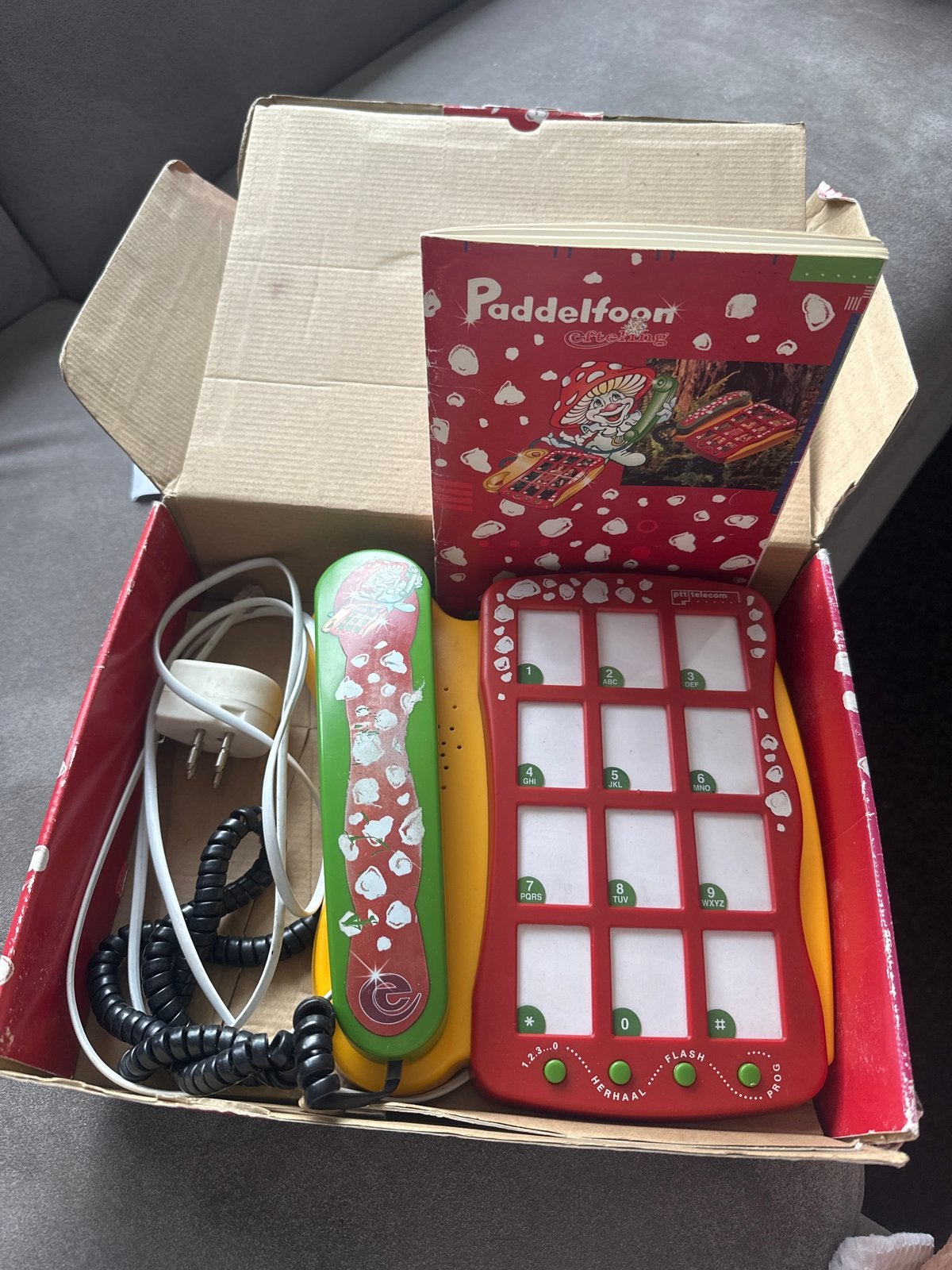 Vintage PTT Telecom Paddelfoon - Compleet in doos, Telecommunicatie, Ophalen of Verzenden, Gebruikt
