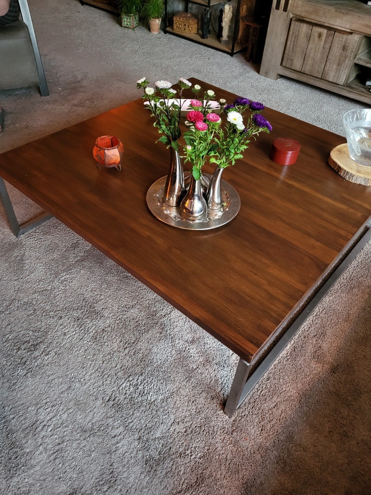 Zware aparte salontafel met rvs onderstel, Huis en Inrichting, Tafels | Salontafels, Ophalen, Vierkant, 100 tot 150 cm, 100 tot 150 cm