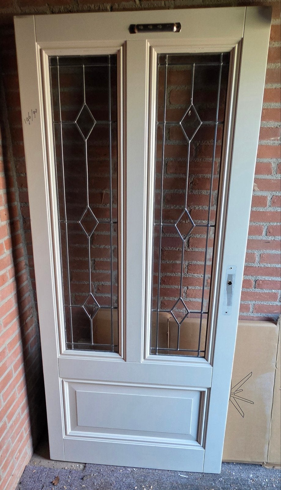 Stompe binnendeur met glas in lood, Doe-het-zelf en Verbouw, Deuren en Horren, Ophalen, Gebruikt, 80 tot 100 cm, Binnendeur