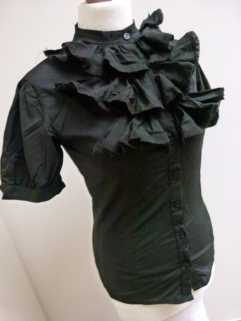 Zwarte stretch blouse met roezels VILA maat S 36, Zwart, Vila, Ophalen of Verzenden, Zo goed als nieuw