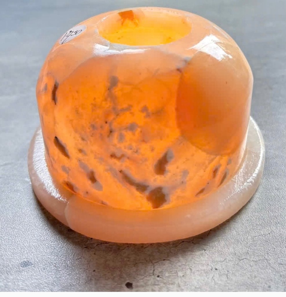 Calciet waxinelicht houder met onderschotel edelsteen, Sieraden, Tassen en Uiterlijk, Ophalen of Verzenden, Zo goed als nieuw