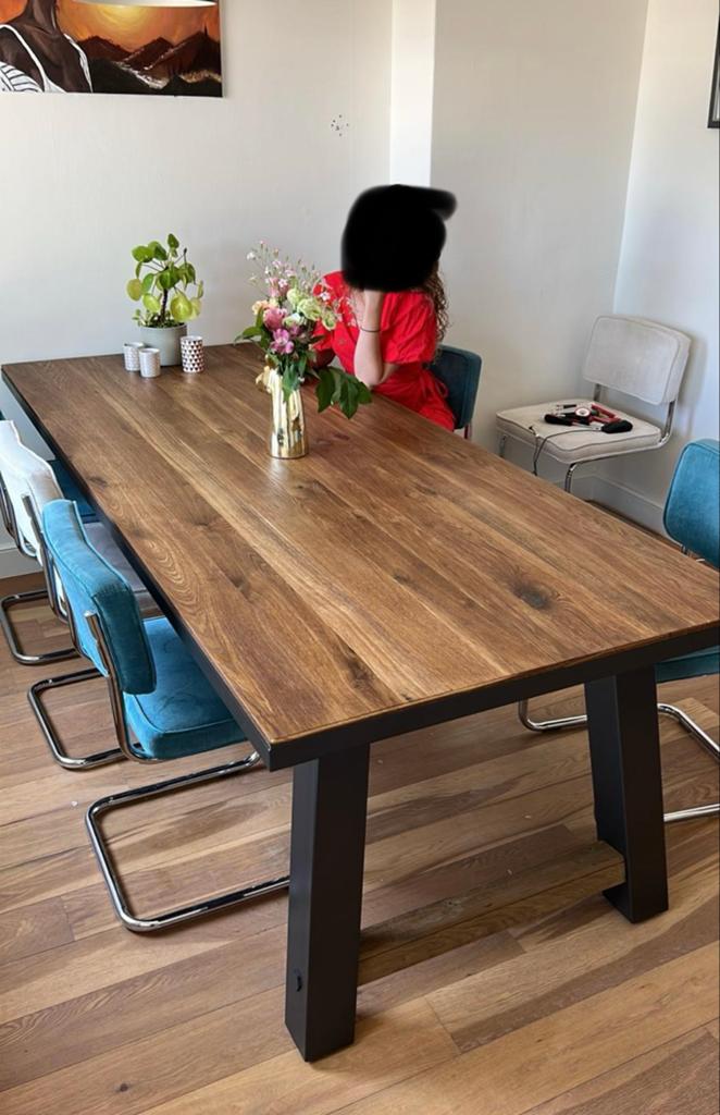 Henders & Hazel Eetkamertafel - Eiken fineer - Railway Brown, Ophalen, Gebruikt, 100 tot 150 cm, Eikenhout