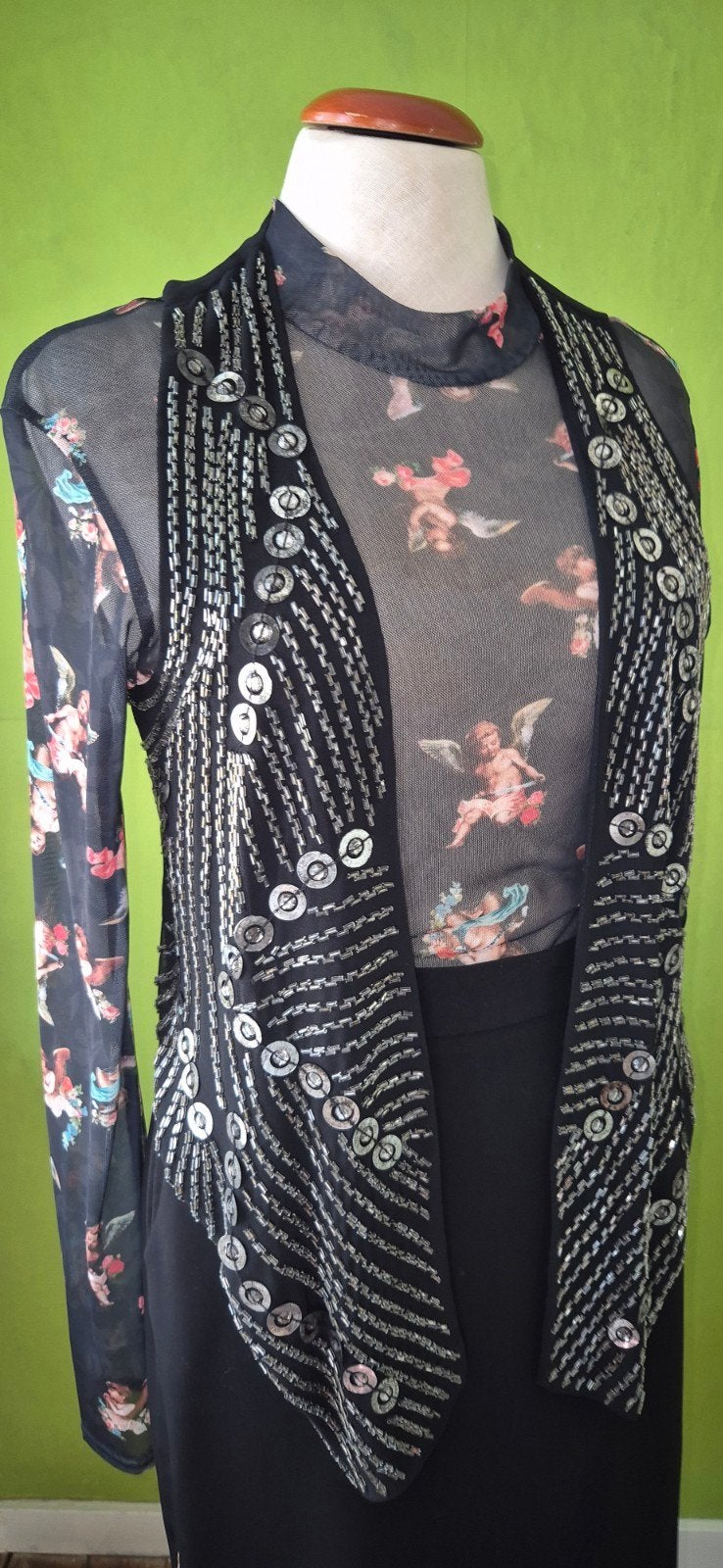 Gilet opgenaaide Kralen xs, Overige typen, Zwart, Nieuw, Ophalen of Verzenden