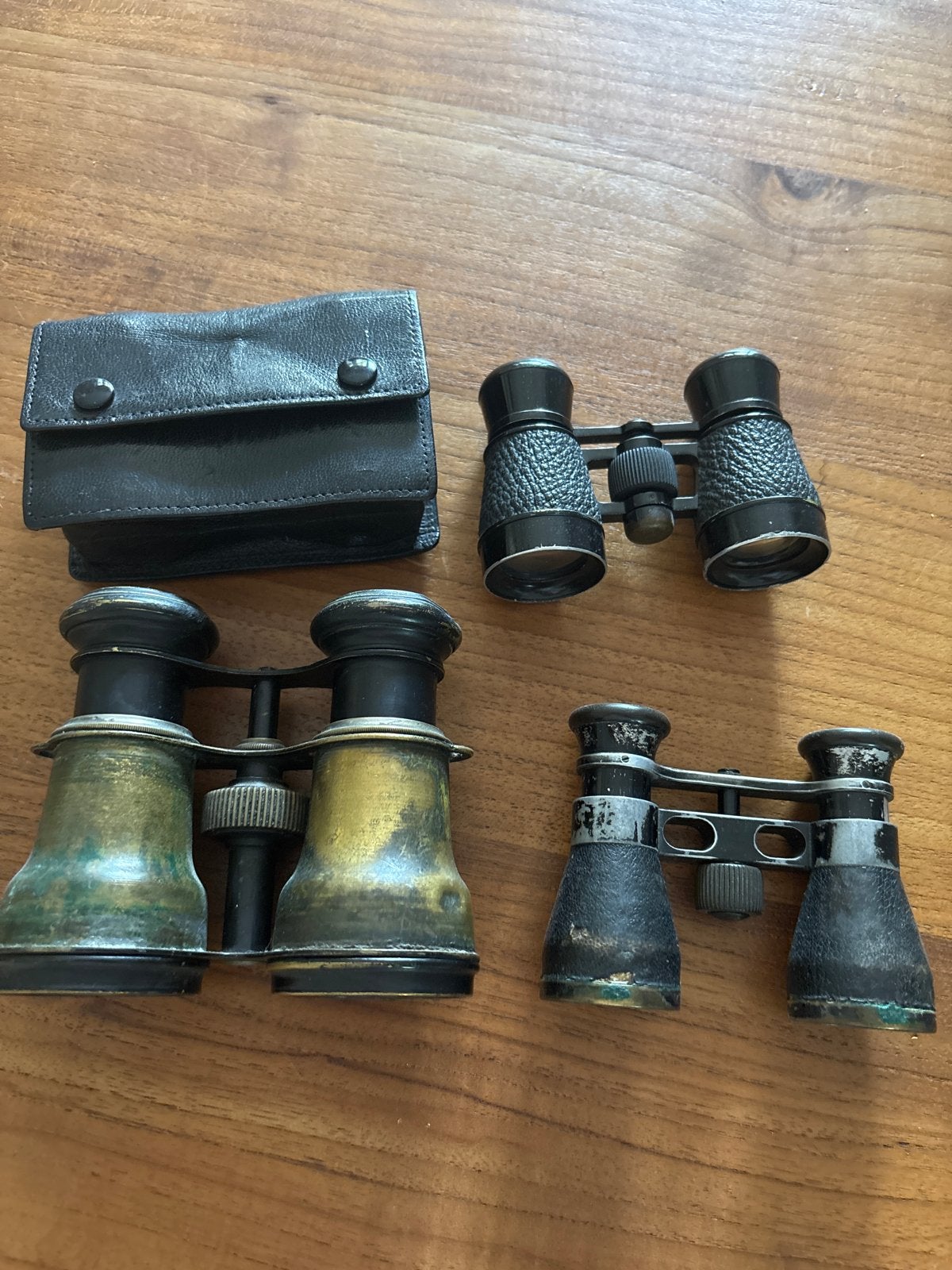 Vintage verrekijkers set (3 stuks) met hoes, Ophalen, Gebruikt, Minder dan 8x, Porro (met knik)