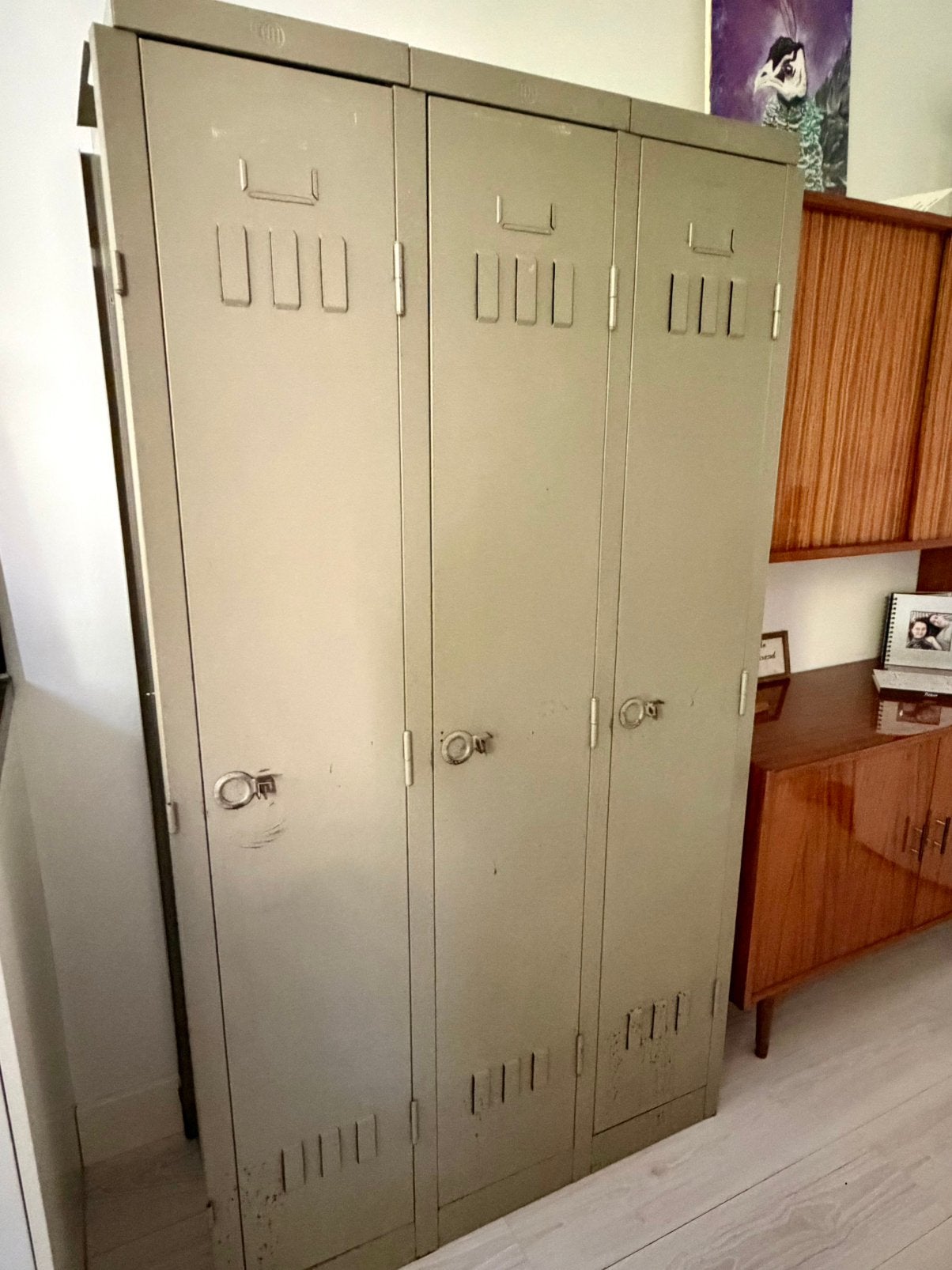 Vintage groene metalen kast 3-deurs, Huis en Inrichting, Ophalen, Gebruikt