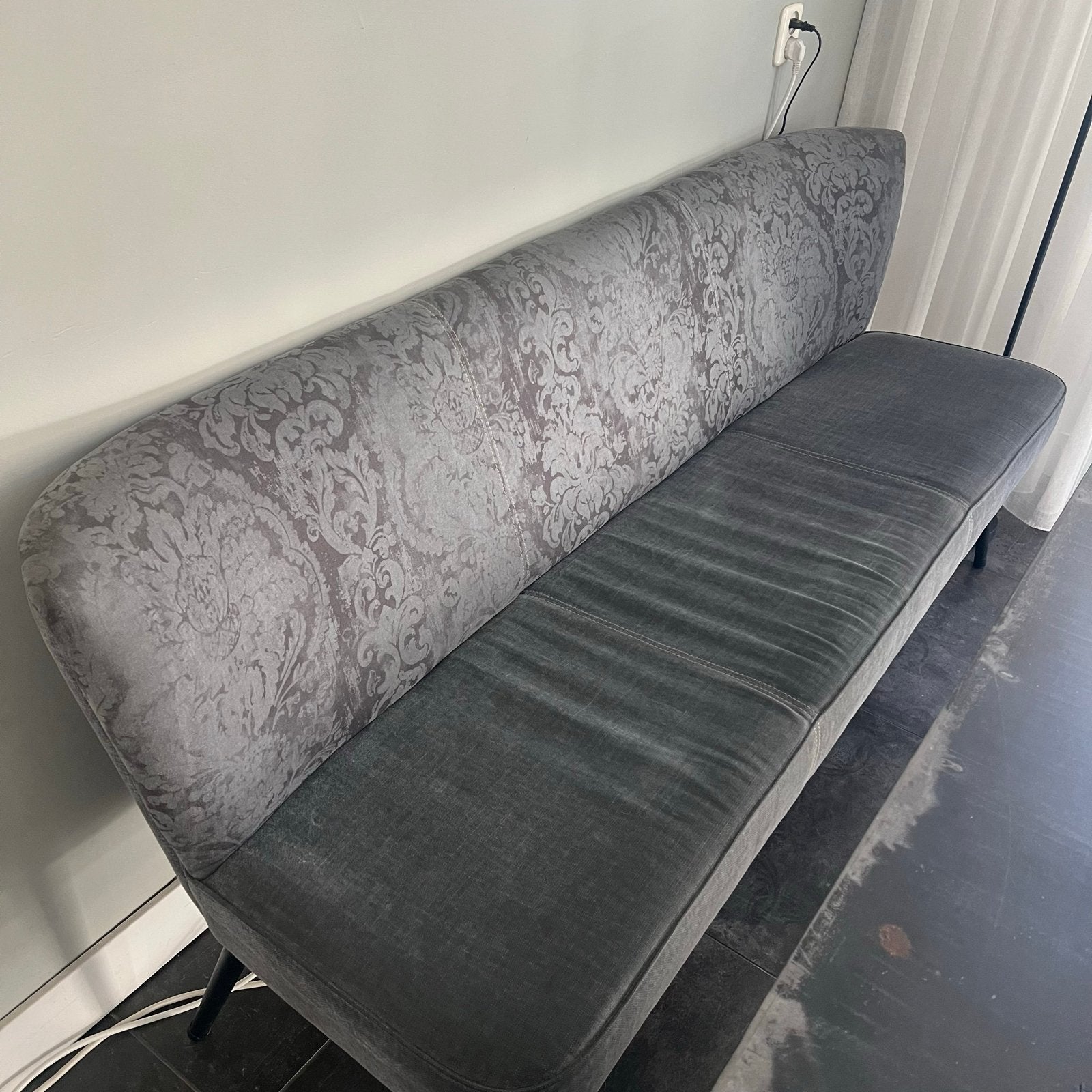 Stijlvol eetbankje van 200cm - Grijs met patroon, Ophalen, Gebruikt, Minder dan 75 cm, Stof