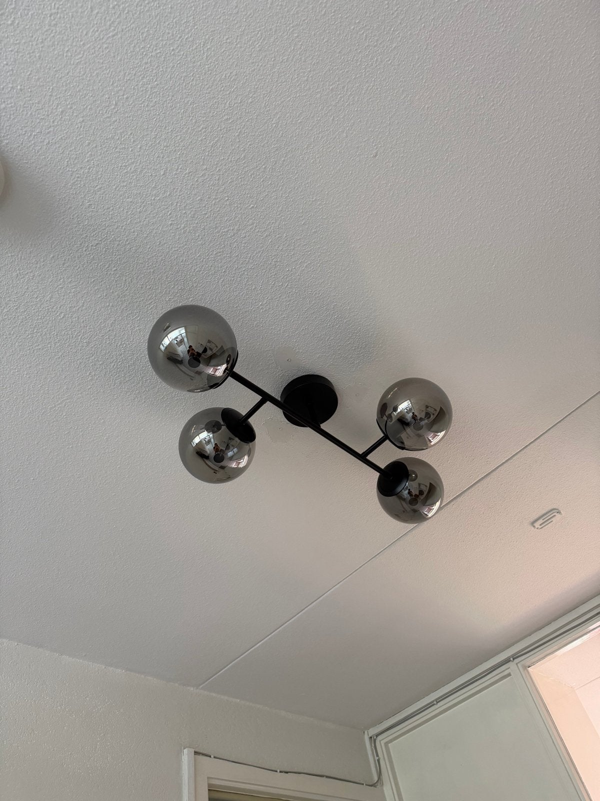 Plafondlamp met 4 bollen / smoke glas zwart, Ophalen, Zwart, Zo goed als nieuw, Plafondlamp