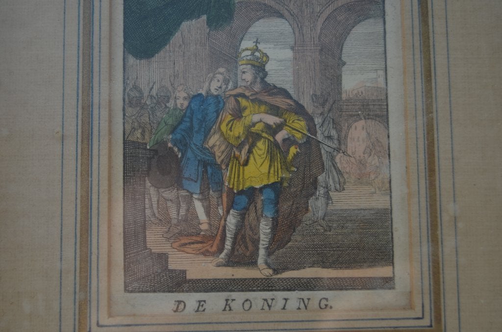 Gravure Jan Luyken (1649 - 1712) 'De Koning' jawel!!, Dagelijks leven, Ingelijst, 19 cm, Gravure