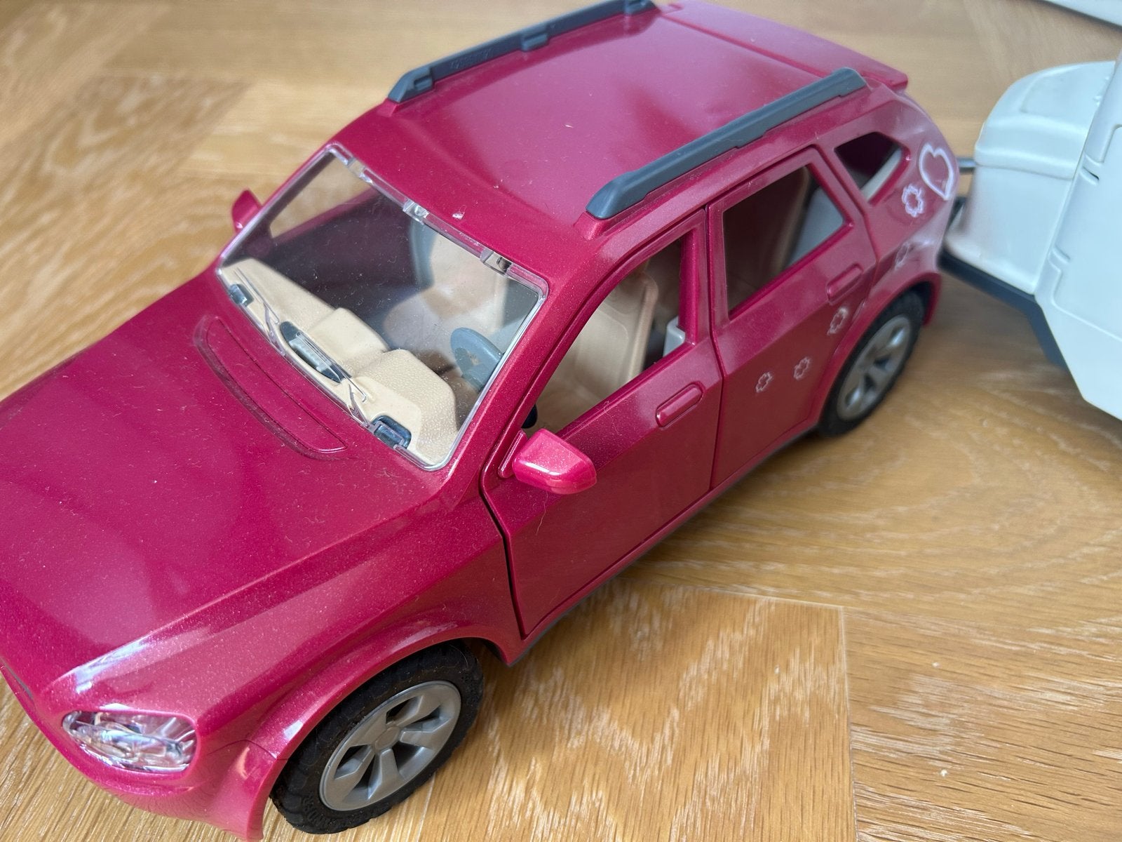 Schleich auto met paardentrailer, paard en ruiter, Ophalen of Verzenden, Gebruikt