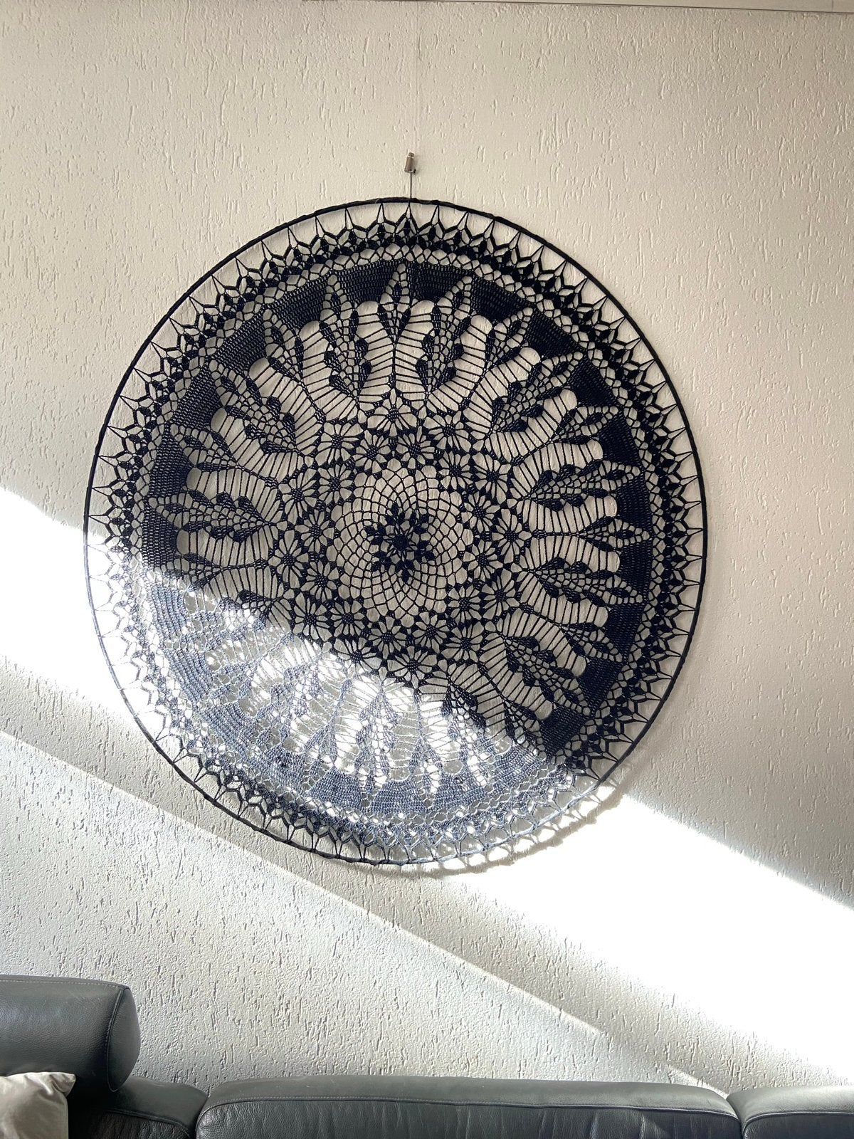Handgehaakte Mandala Wanddecoratie - Zwart, 120 cm, Ophalen of Verzenden, Zo goed als nieuw