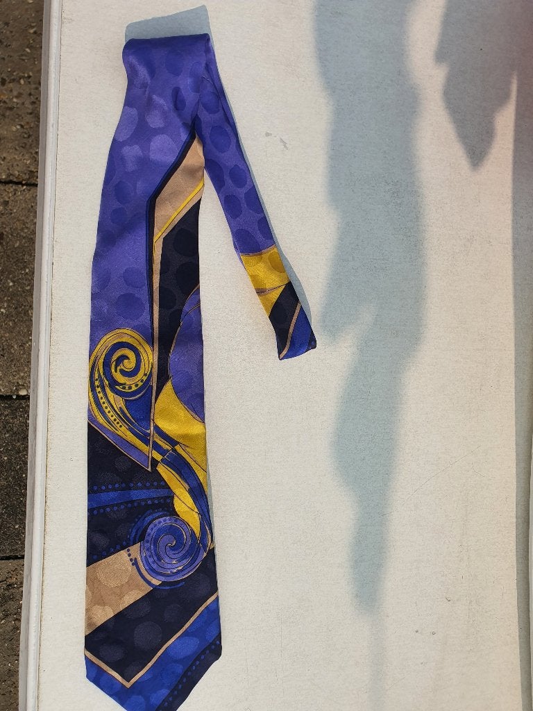 Gianni Versace Stropdas Blauw Goud Vintage 90s, Ophalen of Verzenden, Zo goed als nieuw, Blauw
