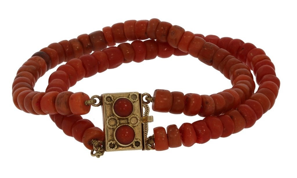 Bloedkoraal antieke armband fraai 14k slot goud dames retro, Sieraden, Tassen en Uiterlijk, Antieke sieraden, Ophalen of Verzenden