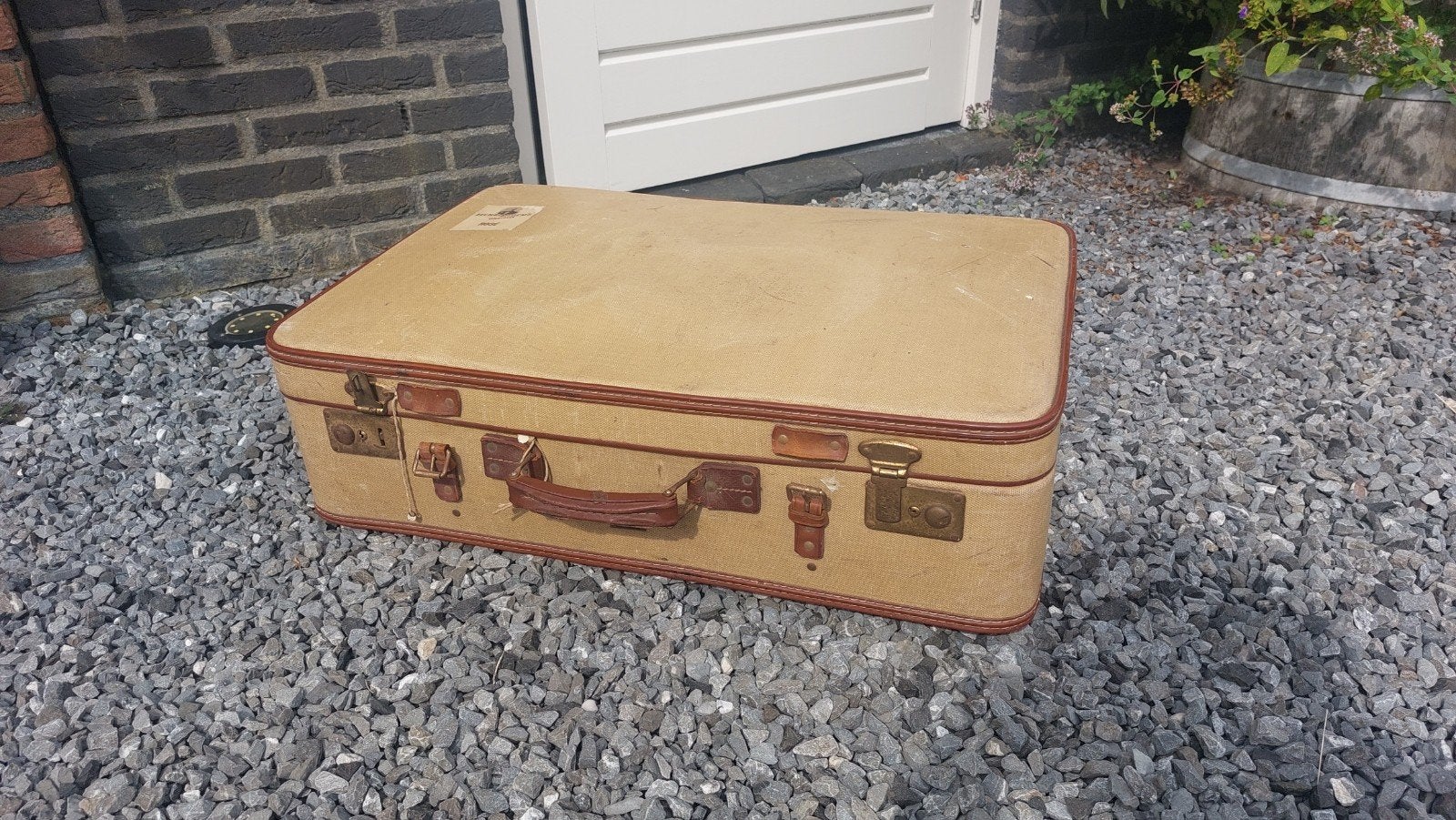 Prachtige Vintage Mädler Reiskoffer – Canvas & Leer, Ophalen, Gebruikt, Leer