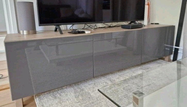 IKEA Besta tv-meubel met hoogglans grijze deuren, 150 tot 200 cm, Ophalen of Verzenden, Zo goed als nieuw, Minder dan 100 cm