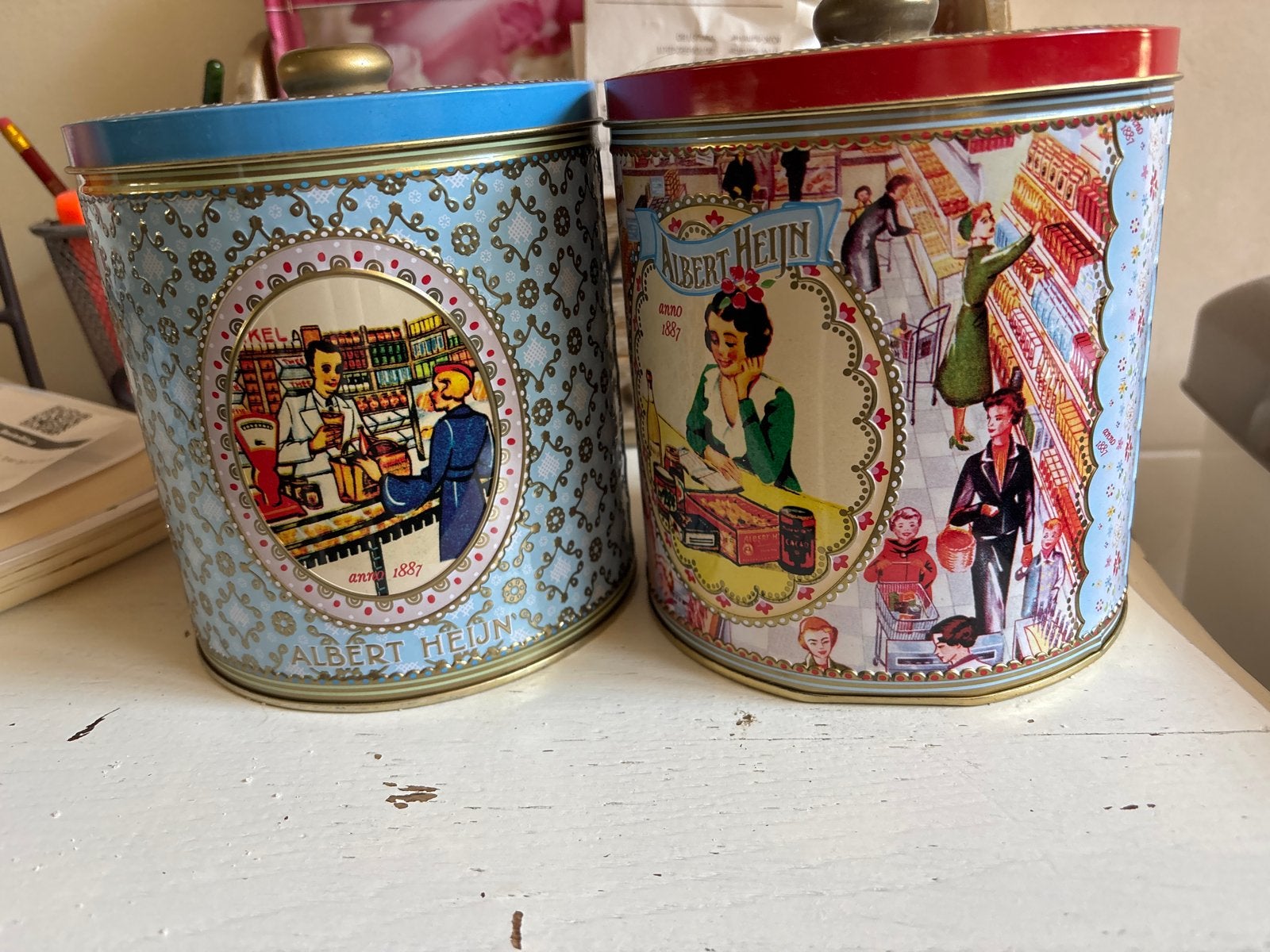 Twee Albert Heijn voorraadblikken - Vintage design, Ophalen of Verzenden