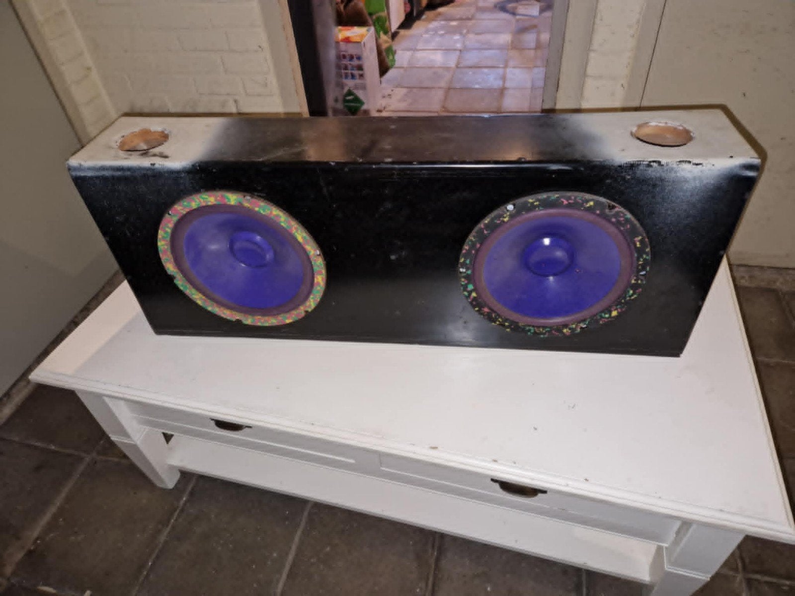 Zelfbouw subwoofer met twee 10 inch woofers, Gebruikt, Subwoofer, Ophalen of Verzenden, Basreflex