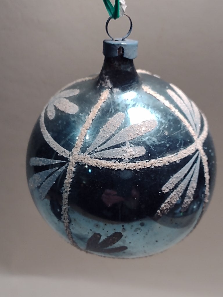 oude kerstbal blauw met deco / 7,5 cm, Ophalen, Gebruikt