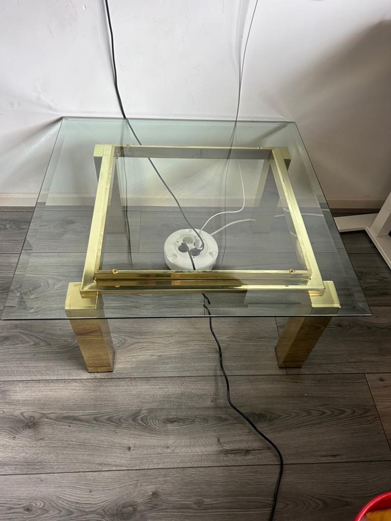 Messing glazen salon/ bijzettafel, Huis en Inrichting, Tafels | Salontafels, Vierkant, Glas, Minder dan 50 cm, 50 tot 100 cm