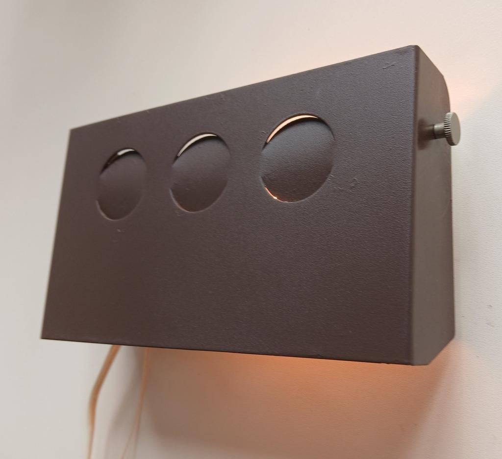 Vintage, bedlampje, bruin, Hamalux, Deens design, 1970, Huis en Inrichting, Lampen | Wandlampen, Ophalen of Verzenden, Gebruikt