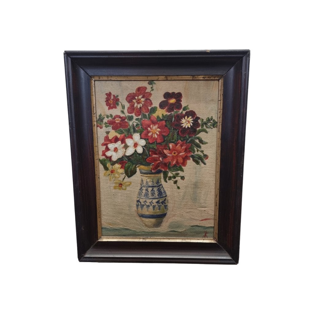 Oude bloem stilleven op doek, Bloemen, Doek, Origineel werk, Ophalen of Verzenden