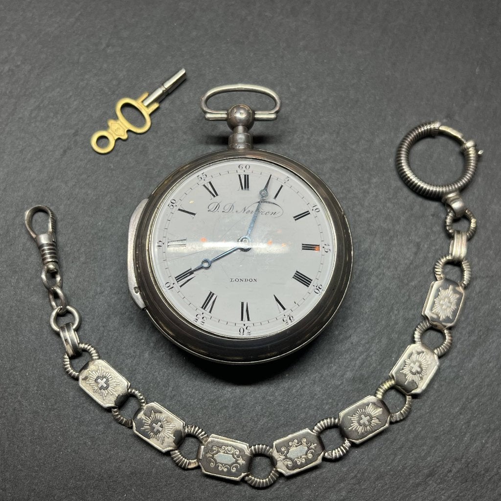 Groot Zakhorloge D.D. Neveren London+Niello Ketting, Ophalen of Verzenden