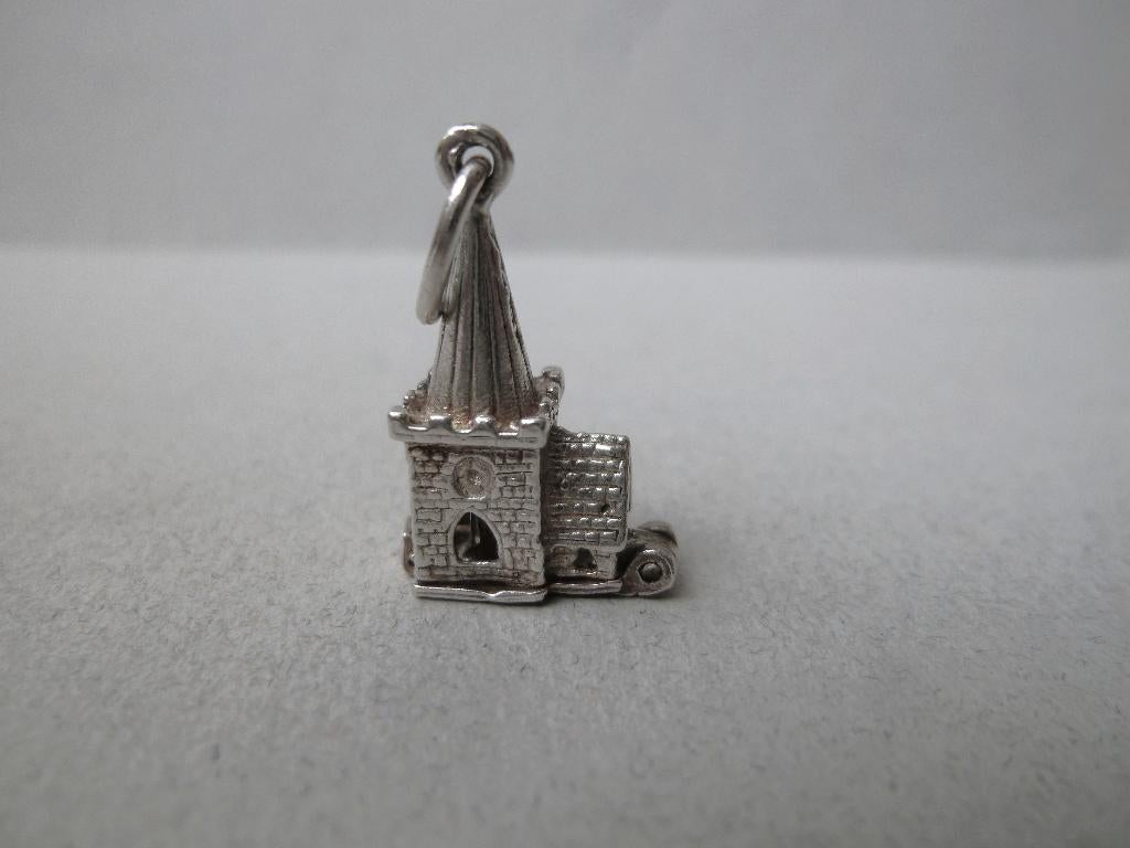 Oude bedel zilver Kerkje opent Bruidspaar bruiloft, Verzenden, Zilver, Hanger