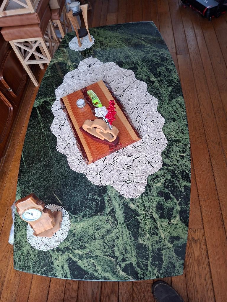 salontafel, Ophalen, Overige materialen, 100 tot 150 cm, Rustiek notenhout met groenmarmor