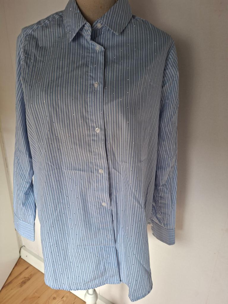 Gestreepte blouse met strass steentjes, Blauw, Maat 42/44 (L), Ophalen of Verzenden, Onbekend