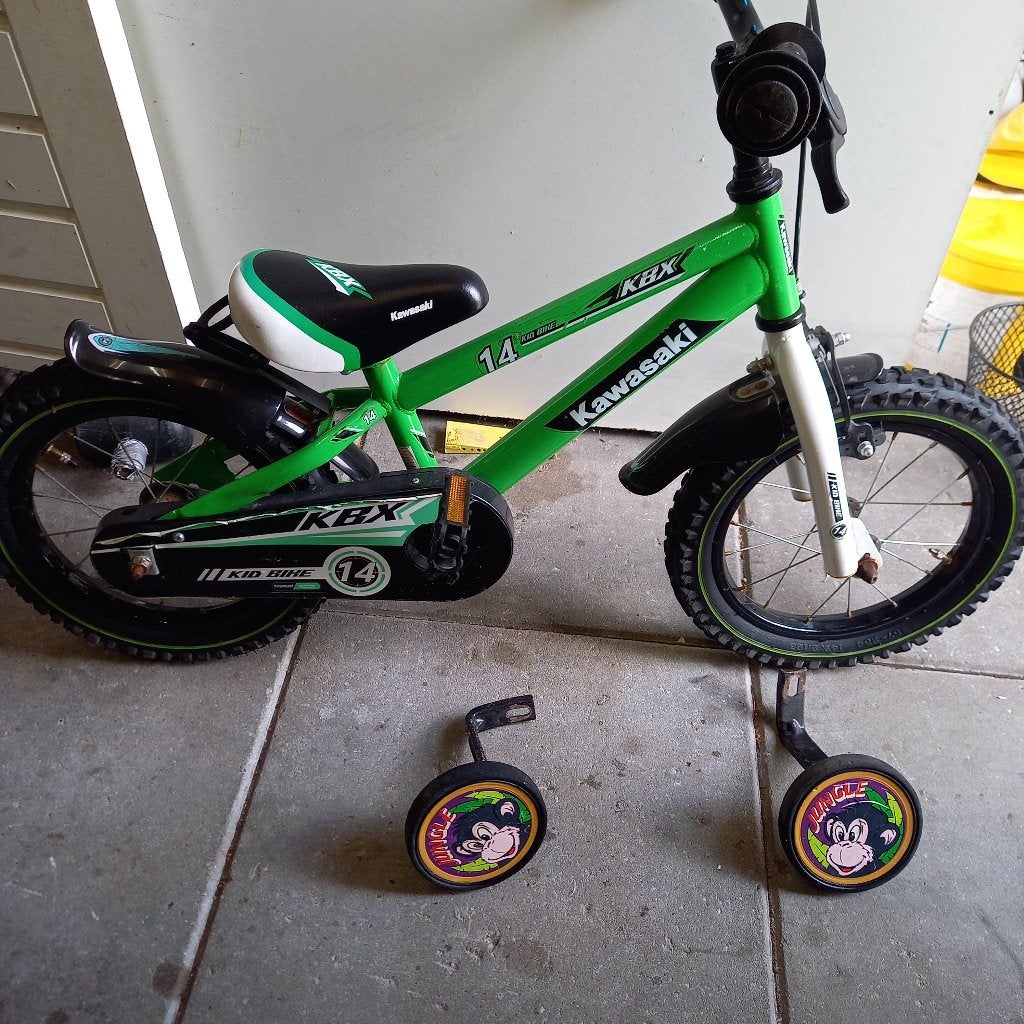 kinderfiets 14 inch, Ophalen, Terugtraprem, Zijwieltjes, Gebruikt