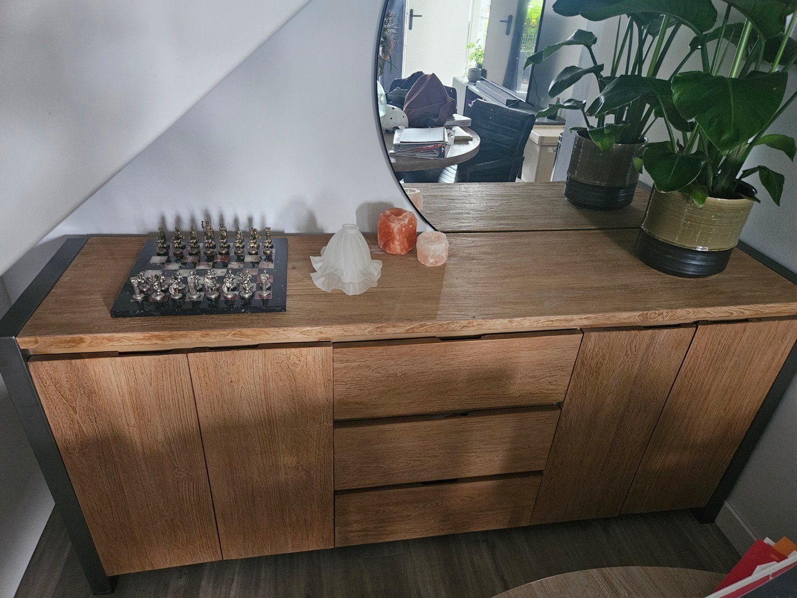Pronto Wonen massief houten kast met stalen details, Gebruikt, Modern, Industrieel, 150 tot 200 cm, 25 tot 50 cm