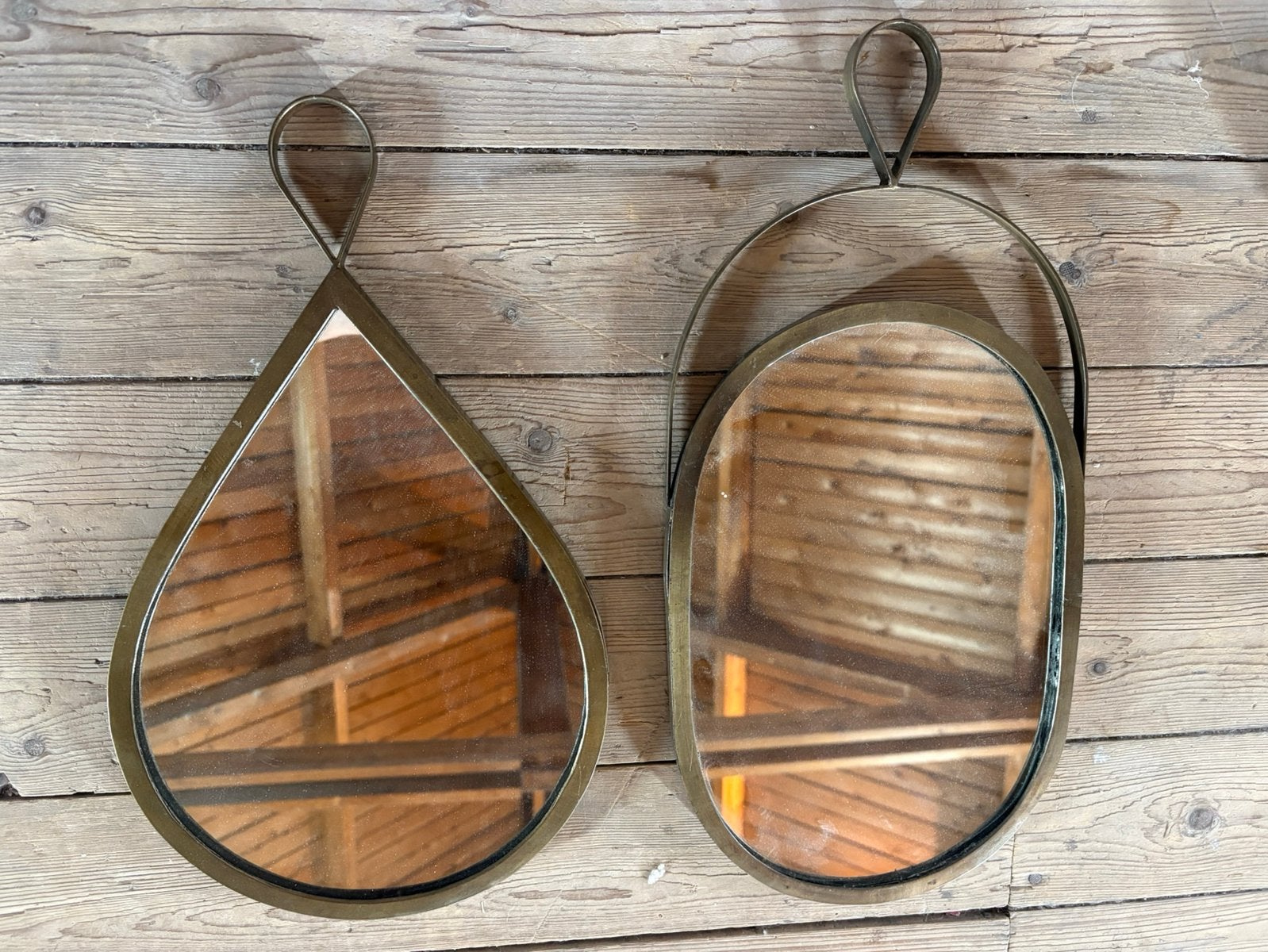 2 brons kleurige spiegels, Huis en Inrichting, Ophalen, Minder dan 50 cm, Rond, Zo goed als nieuw