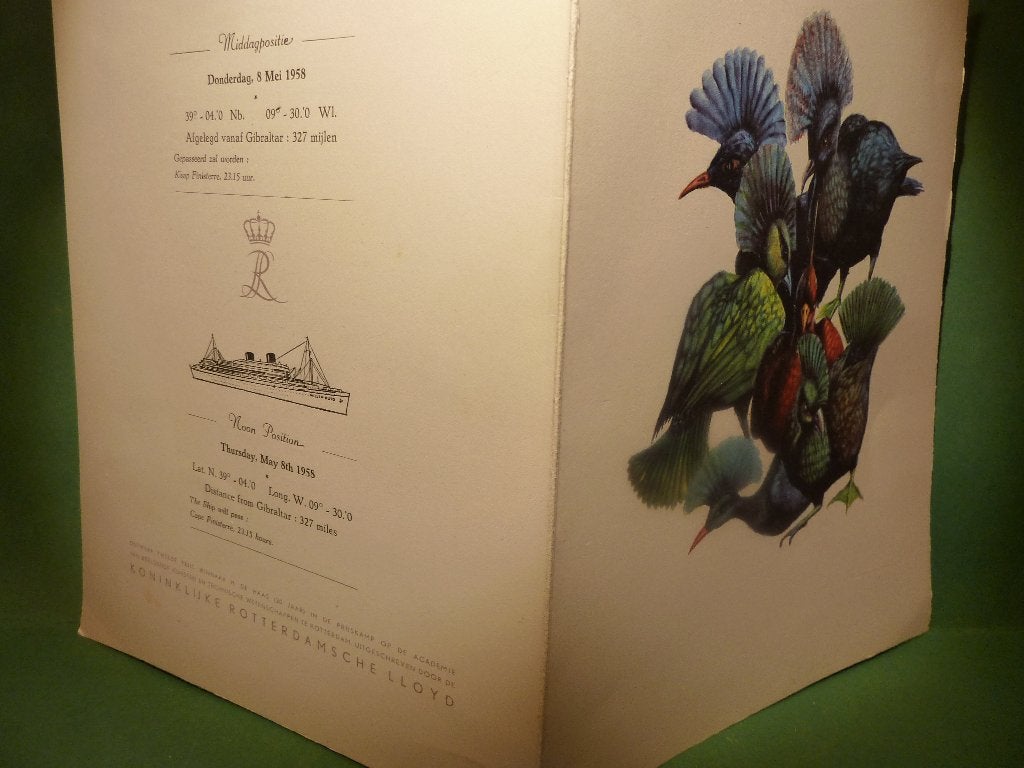 MENUKAART >>WILLEM RUYS<< 8 mei 1958 ""30 gangen"""1e klasse, Ophalen of Verzenden, Nieuw, Motorboot, Kaart, Foto of Prent