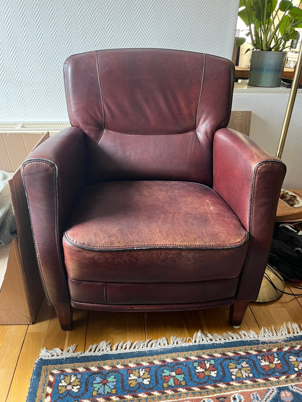Leren stoel, Huis en Inrichting, Fauteuils, Gebruikt, 50 tot 75 cm, Antiek, Ophalen