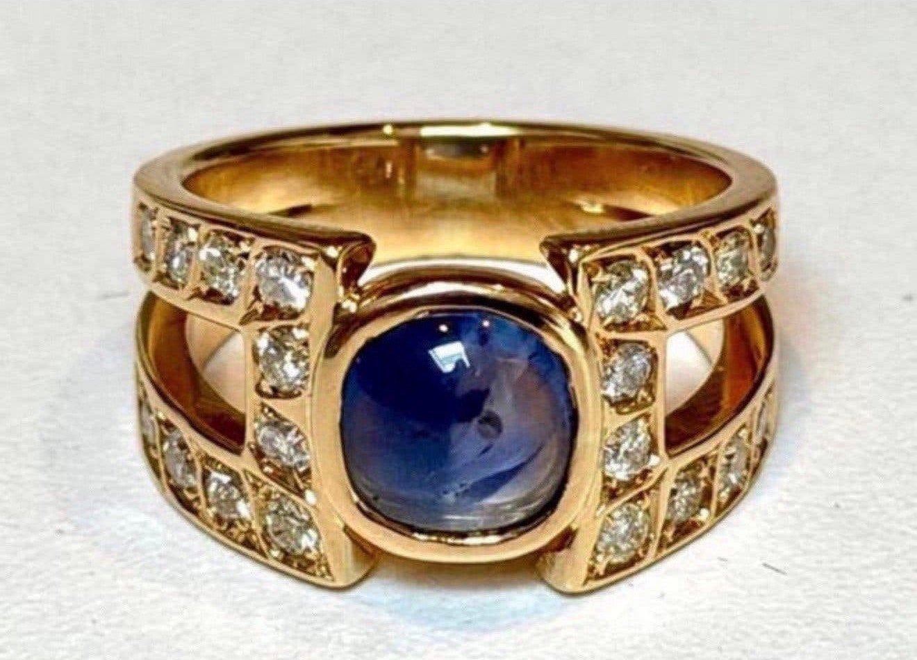 Prachtige 18 karaat gouden ring met saffier en 20 diamanten!, 18 tot 19, Ophalen of Verzenden, Met edelsteen, Dame