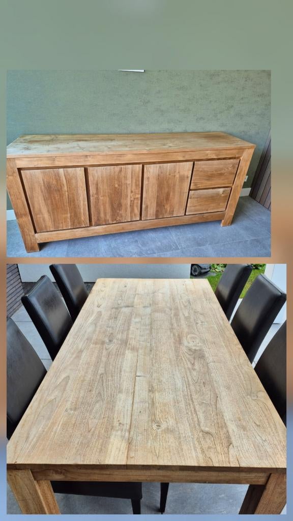 Teak tafel en dressoir kast, Huis en Inrichting, Kasten | Dressoirs, Ophalen, Gebruikt, 150 tot 200 cm, Teakhout