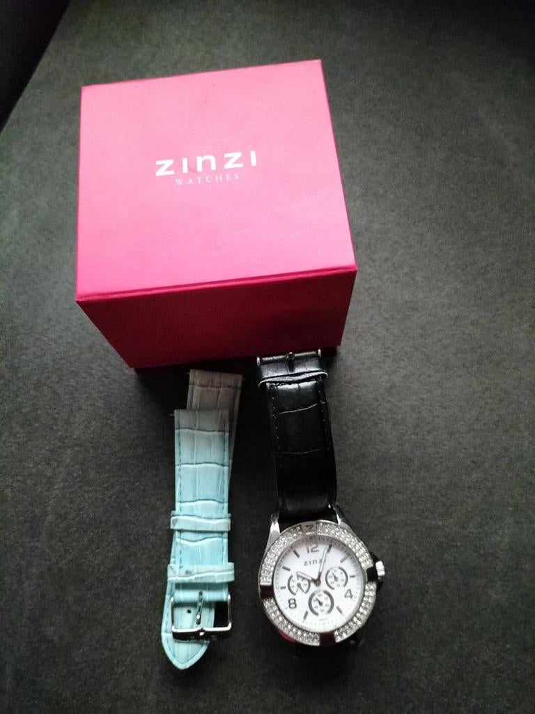 Zinzi horloge met strass en extra bandje, Overige merken, Leer, Staal, Polshorloge
