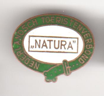 Natura nederlandsch toeristenverbond emaille vintage broche, Verzenden, Zo goed als nieuw, Transport