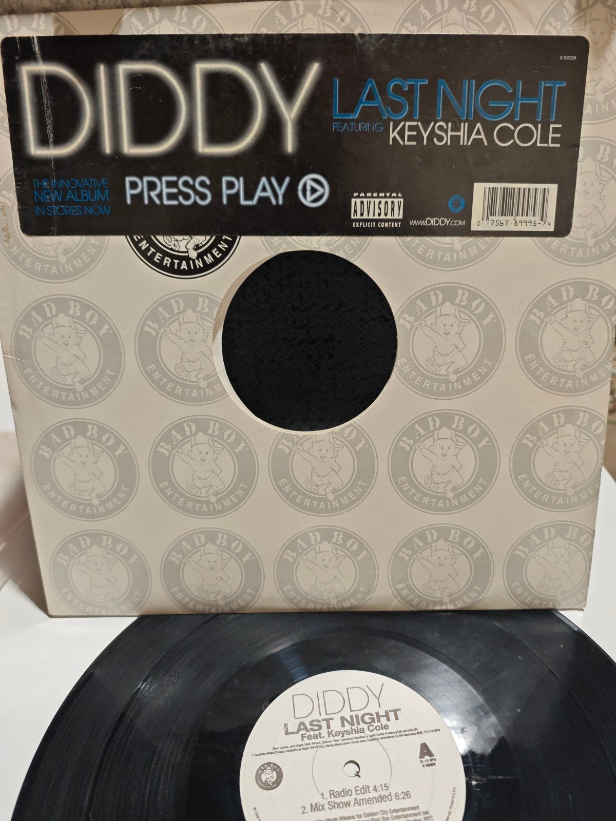 P Diddy - last night maxi, Cd's en Dvd's, Vinyl | Hiphop en Rap, Ophalen of Verzenden, Zo goed als nieuw, 12 inch
