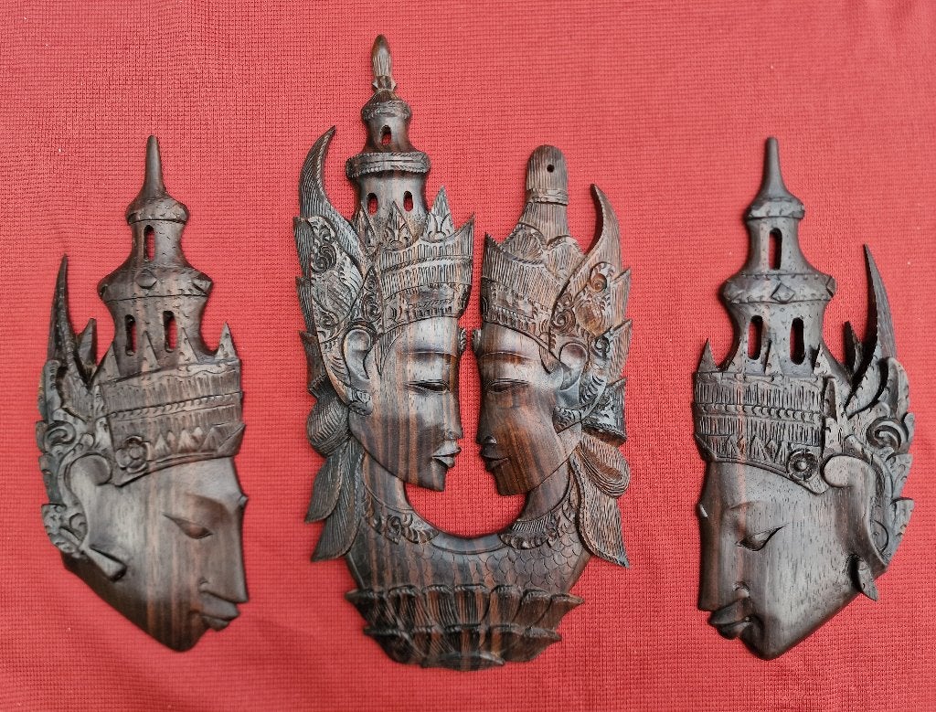 Bali houtsnijwerk Rama & Sita, Overige onderwerpen, Houtsnijwerk, Ophalen of Verzenden, Handgemaakt