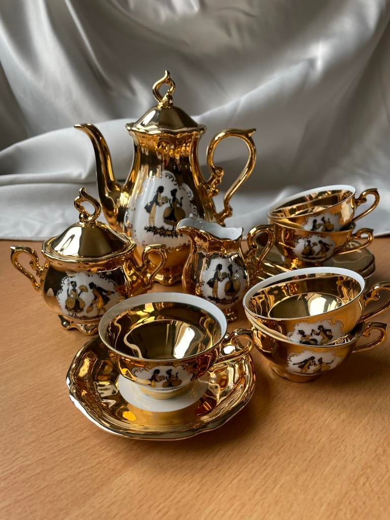 Koffieservies Vintage verguld Schaller Wiesau Bavaria, Ophalen of Verzenden