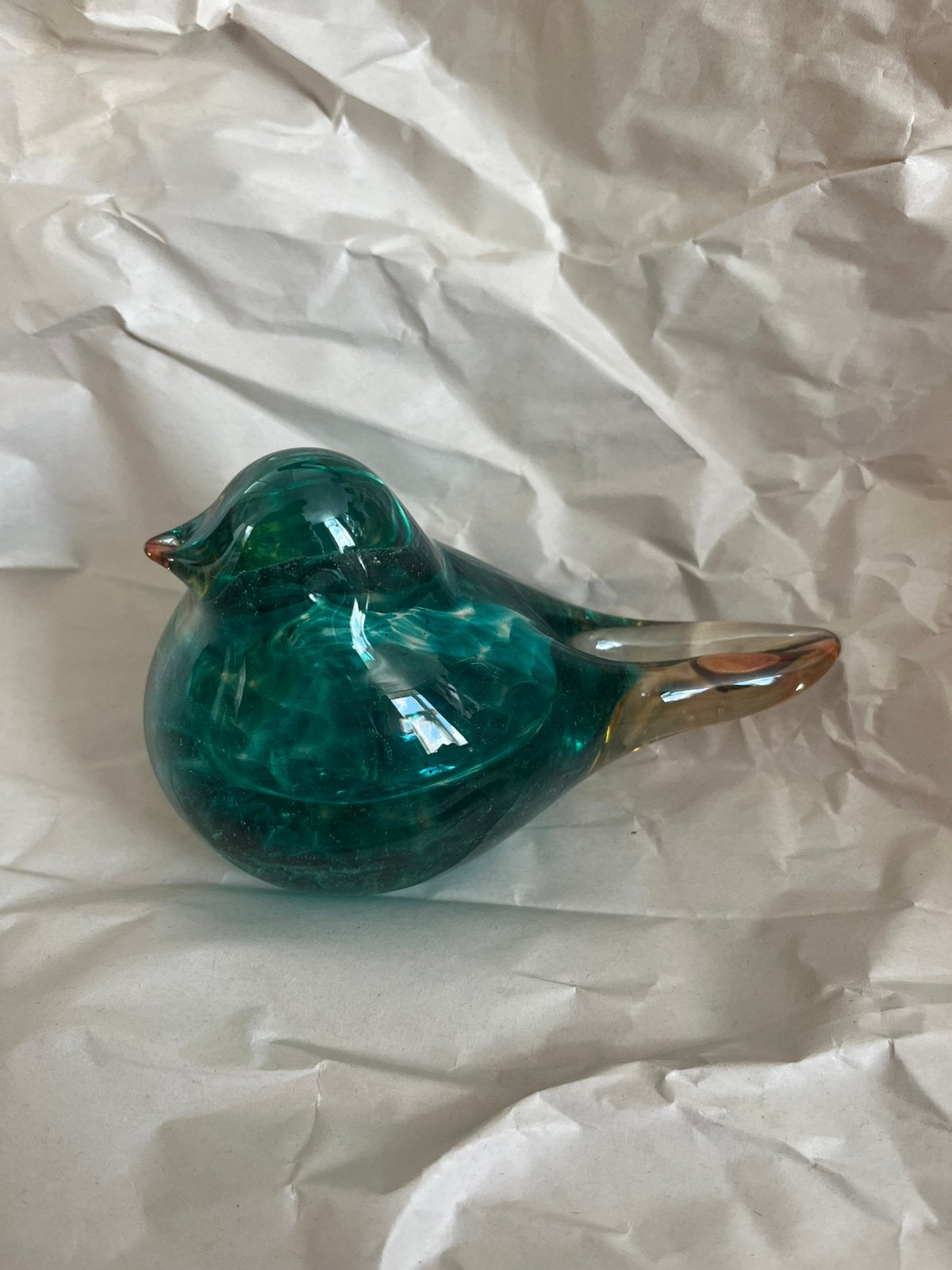 Glazen vogel decoratie, groen/amber - 13x8cm, Ophalen of Verzenden